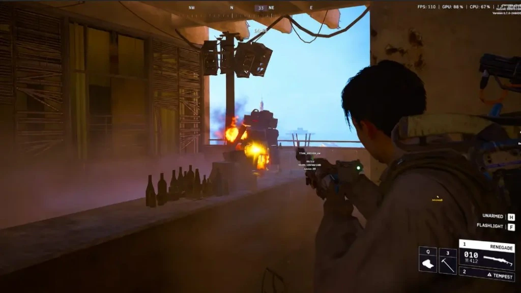 Arc Raiders cheat support reference Arc Raiders in-game ESP HUD with ARC unit name and health bar over a target