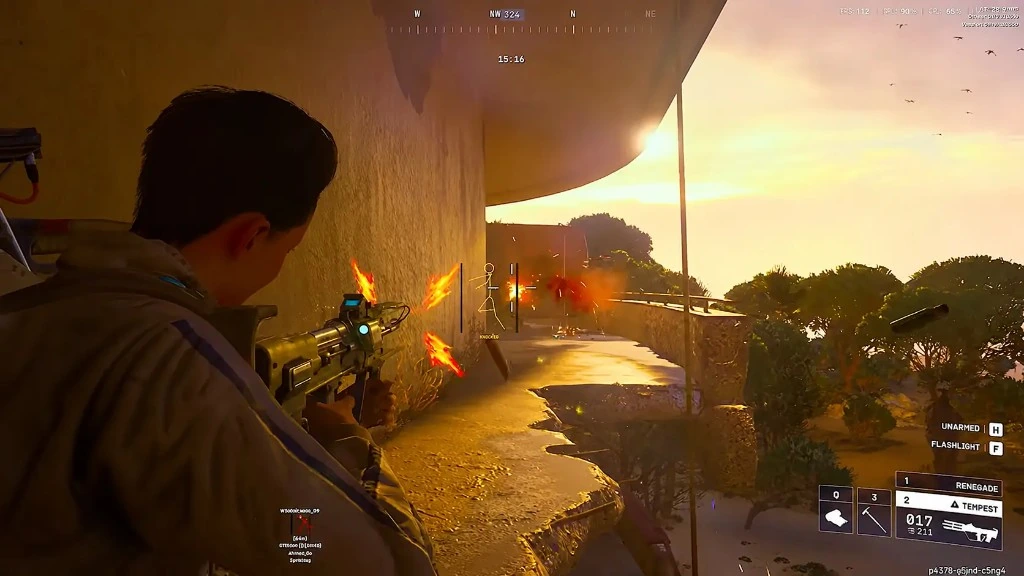ARC Raiders stream-safe ESP screenshot Arc Raiders firefight with skeleton ESP and on-screen player list for capture checks